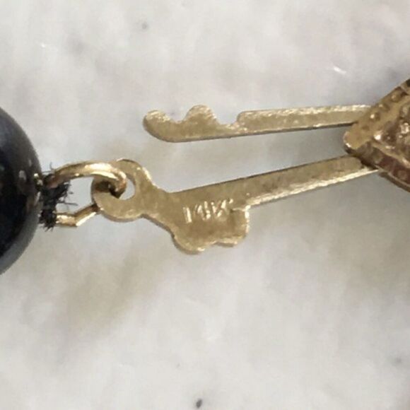 Vintage Imperial-Deltah Onyx Bead Necklace 14K Gold Clasp Pearls Signed IPS - Picture 2 of 11